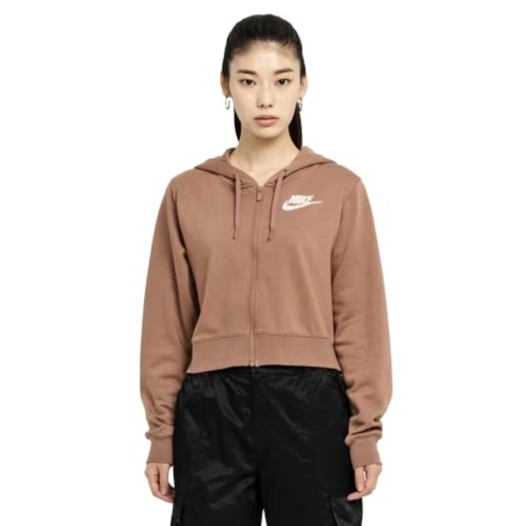 Nike Women's Cocoa Brown Zip-Up Cripped Hoodie Size M Casual Beach Boho - Picture 1 of 10